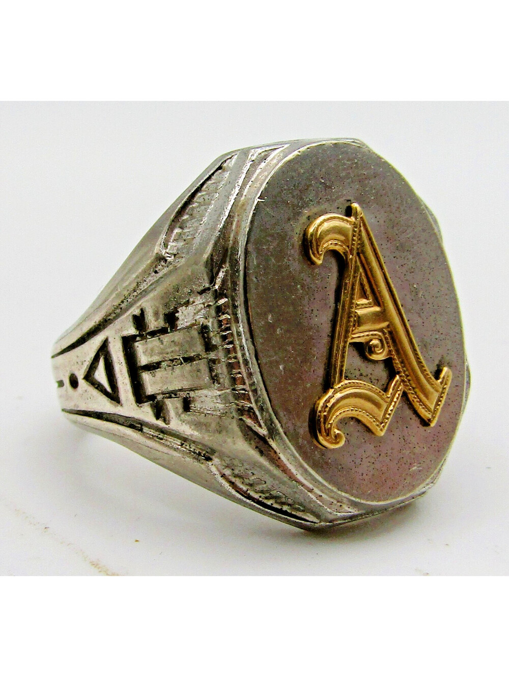 Vintage Signet Letter A Ring D.B. Sterling with 12k Gold Filled Overlay Size 9